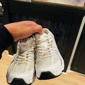 New Balance Cream and Black Mesh Sneakers